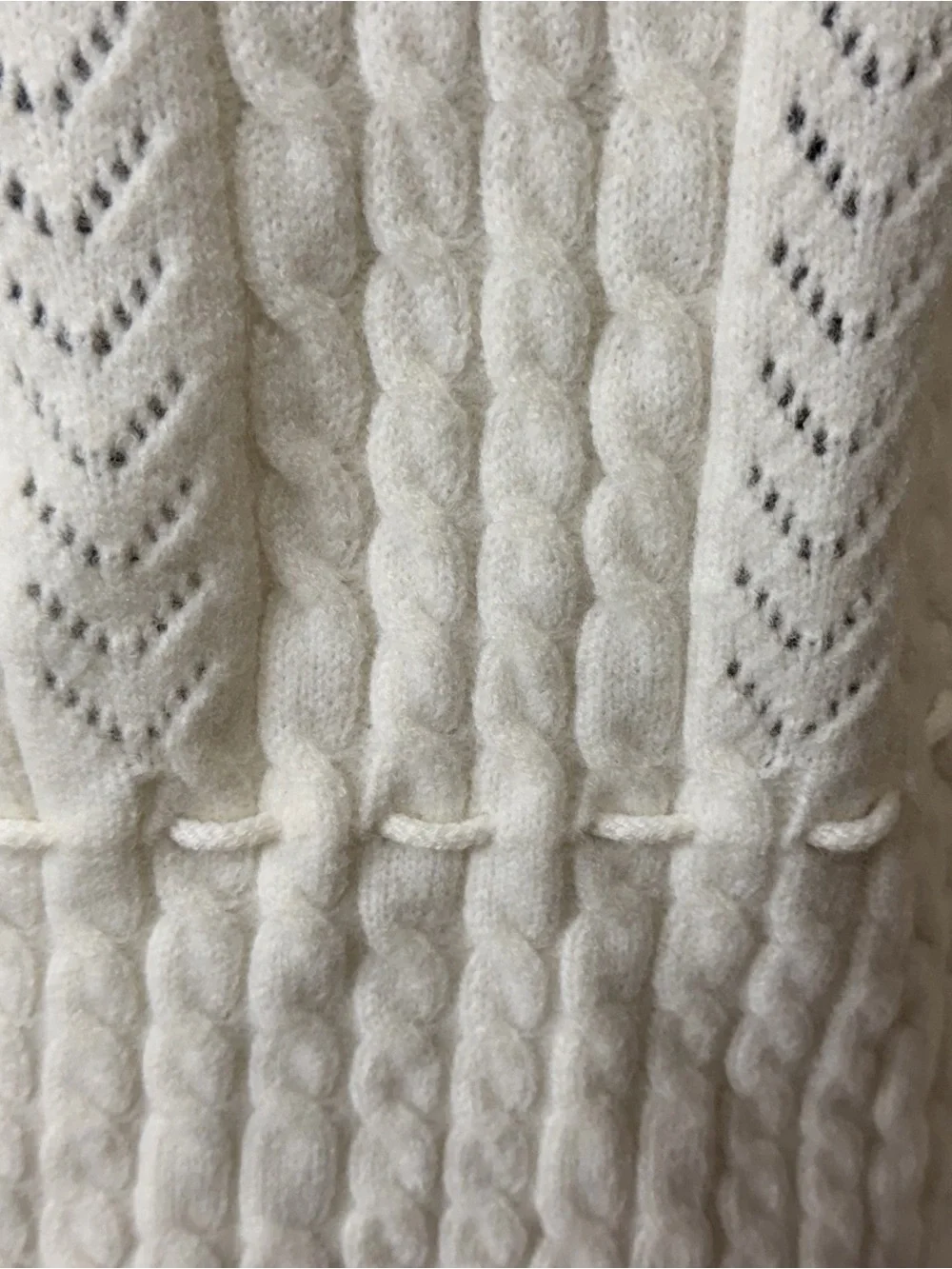 Storia Cream Embroidered Cable-Knit Crew Sweater with Waist Tie